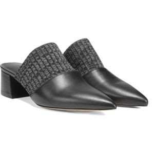 Vince black leather ribbed pointed mules raven